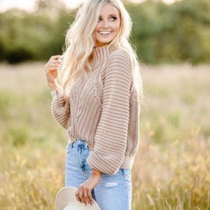 FREE PEOPLE  Distressed Cropped Front Sweater